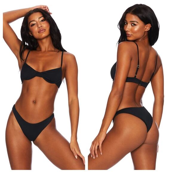 Beach Riot Ribbed Black Two Piece Bikini Swimsuit Size S/M - Picture 2 of 12